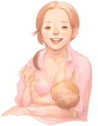 아이를 안고 젖을 먹이는 수유맘