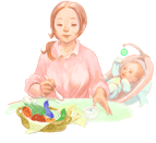채소와 과일을 먹는 수유맘