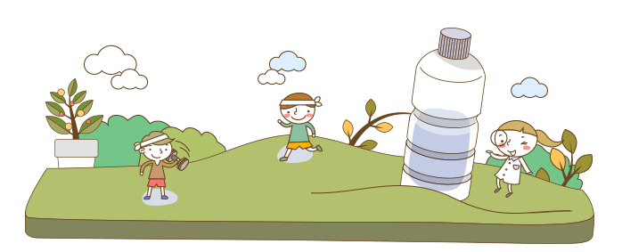 <그림> 역도, 달리기를 하고 있는 남성과 거대한 물병 앞에있는 의사