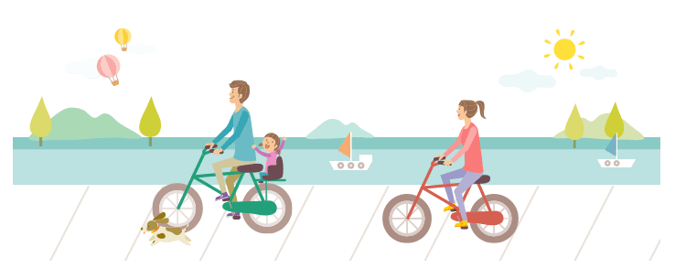 <그림> 자전거를 타고있는 가족.